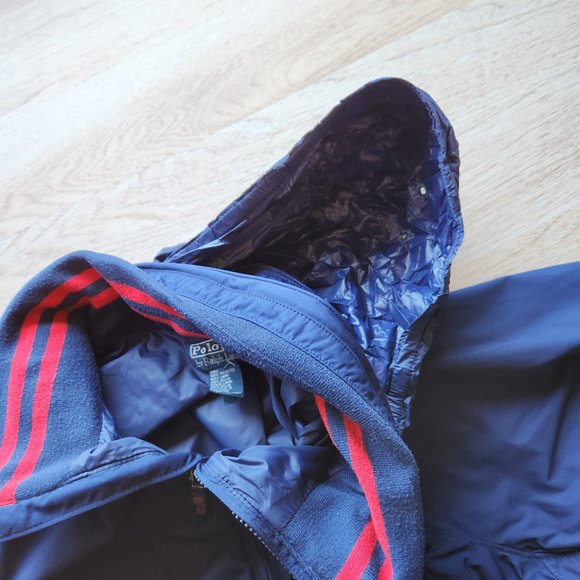 Polo Ralph Lauren Windbreaker Hooded Jacket Rip-Knit Collar Vented Zip-Up Navy - Picture 8 of 12